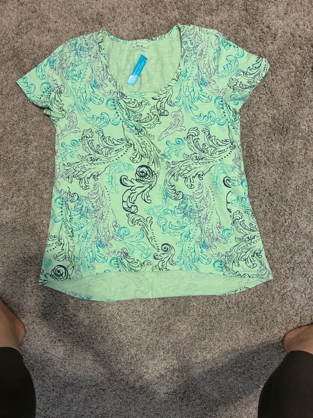fresh produce Mint Green Printed Scoop Neck Short Sleeve Tee